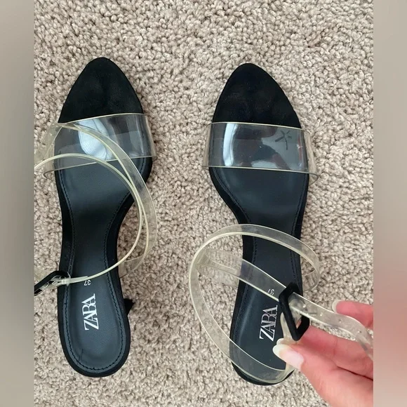ZARA High Heels Clear Straps Black Sandals size 37 6.5 worn once comfy sexy - Picture 6 of 16